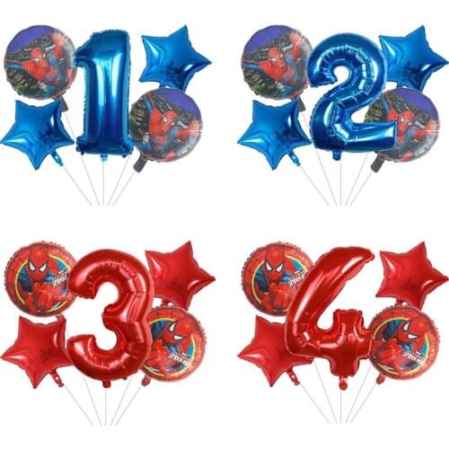 5pcs Spiderman Super Hero Foil Balloons 1 2 3 4 5 6th Birthday Theme Party Decoration 30inch Number Balloon Kids Toy Air Globos