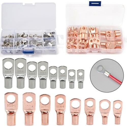 60/100Pcs SC Bare Terminals lug Tinned Copper Tube Lug Ring Seal Battery Wire Connectors Bare Cable Crimped/welding Terminal Kit