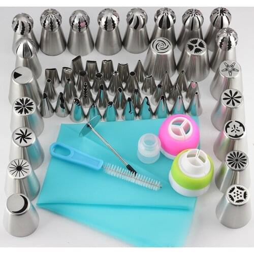 Mujiang 61Pcs Russian Tulip Nozzles Icing Cream Piping Tips Silicone Pastry Bag Converter Baking Pastry Cake Decorating Tools