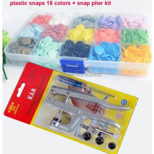 Free Shipping 20 Kits KAM Press Plier Kits , Colorful Plastic KAM Snap Kits (1 kit = 1 box of snaps + 1 set of plier)