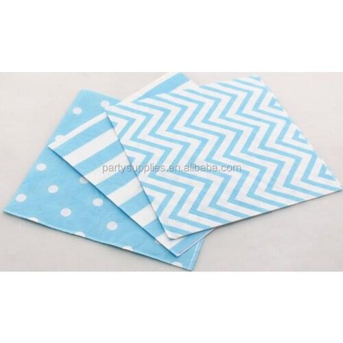 Free Shipping 800PCS Baby Blue Napkin Colorful Striped Polka Dot Chevron Serviettes Wedding Baby Shower Party Paper Napkins