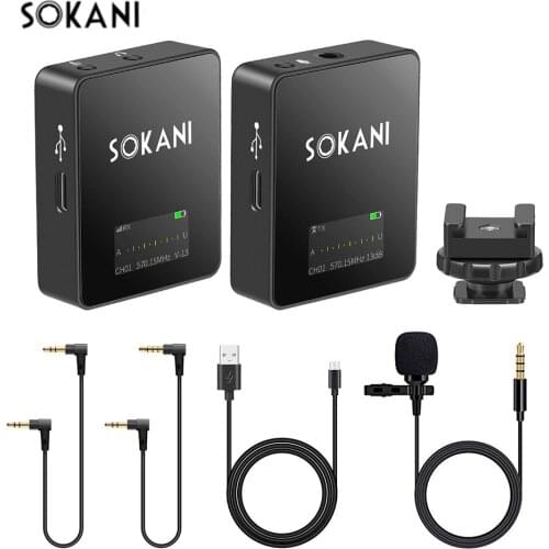SOKANI TINY UHF Wireless Microphone Video Mic With Lapel Clip for iPhone Huawei Smartphone Canon Sony Nikon DSLR Camera
