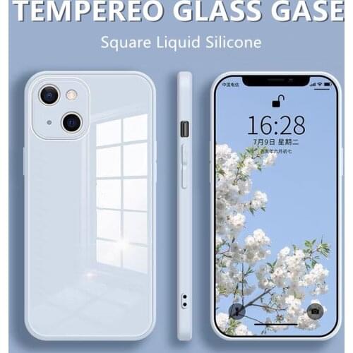 Square Tempered Glass Phone Case For iPhone 12 Mini 11 Pro Max SE 2 X XR XS Max 8 7 6 6s Plus Anti-knock Liquid Silicone Frame