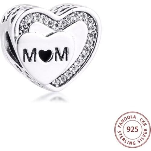 CKK 925 Sterling Silver Bead Tribute to Mom Heart Charms Beads for Jewelry Making Fit Pandora Bracelets DIY Accessories kralen