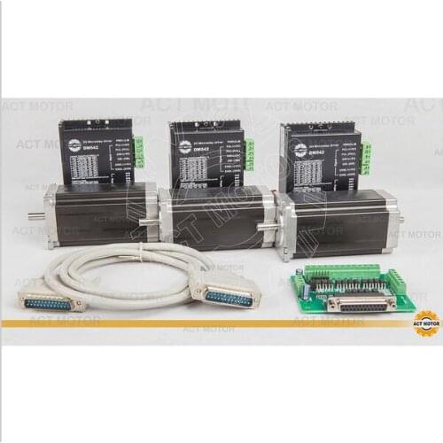 ACT Motor 3PCS Nema23 Stepper Motor 23HS2430B Dual Shaft 4-Lead 425oz-in 112mm 3.0A+3PCS Driver DM542 4.2A 50V 128Micro CNC Mill