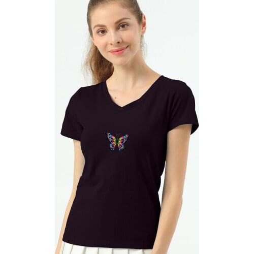 Summer Aesthetic Butterfly Cotton T Shirt Tops Women Clothes 2020 Fashion V-neck Casual Tees Basic Slim Short Sleeve Tshirt