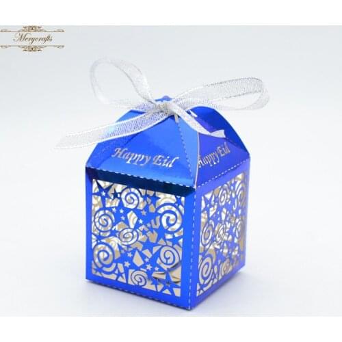 Happy Eid laser cut stars pattern royal blue gift box packaging