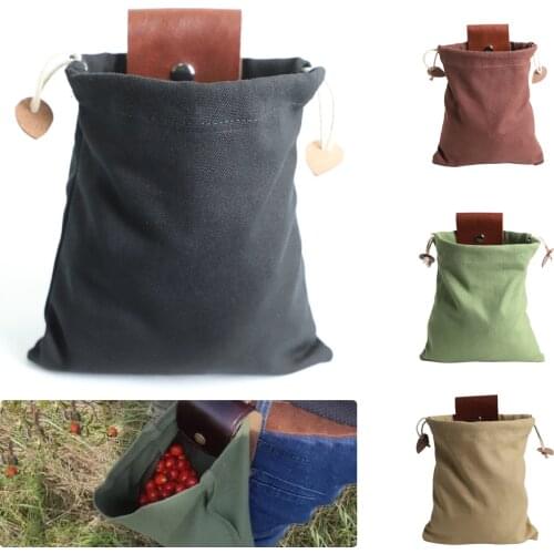 Canvas Fold-able Foraging Bush-craft Pouch Bag&Buckle For Outdoor Camping Hiking Collecting Berrie Mushrooms Fruits High Quality