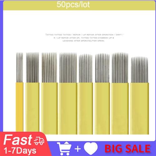 50pcs 9/15/17/19/21 Pin Microblading Shading Blade Tattoo Needles Double Row Line Microblading Needles Fog Eyebrow Lips Needle