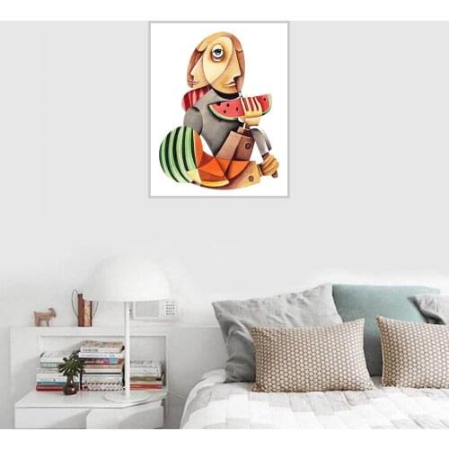 Modern Strange Abstract Women Eating Watermelon Picture Poster Canvas Print Painting Wall Art Living Room Home Decoration
