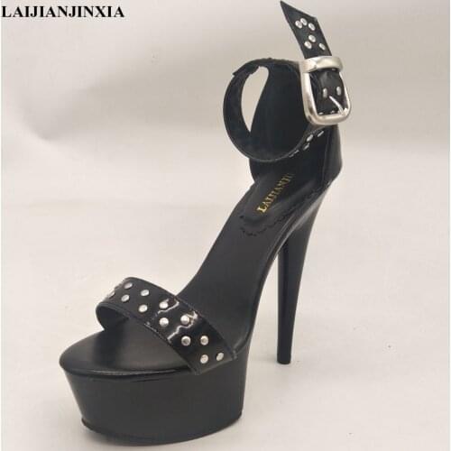 LAIJIANJINXIA New Sandals Women Leather Platform 15cm High Heels Sandals Woman Shoes Summer Buckle Lady Dress Shoes Handmade