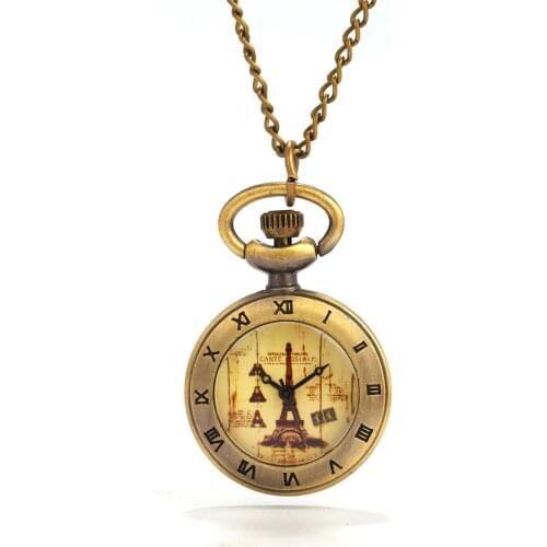 Copper transparent creative retro yellow Paris Tower large pocket watch retro yellow transparent Paris