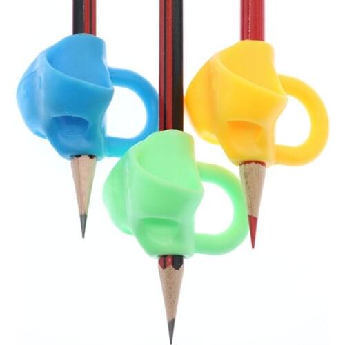 Grip 3 Pieces Two Fingers Silicone Three Color Mixed Student Stationery Writing Tools Correction Pencil Love Learning Tools