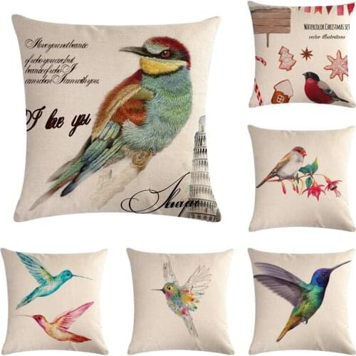 45*45cm decorative cushion covers Whatercolor Set Christmas Throw pillow case palm Birds Cushion Case Sofa Car Home Decor