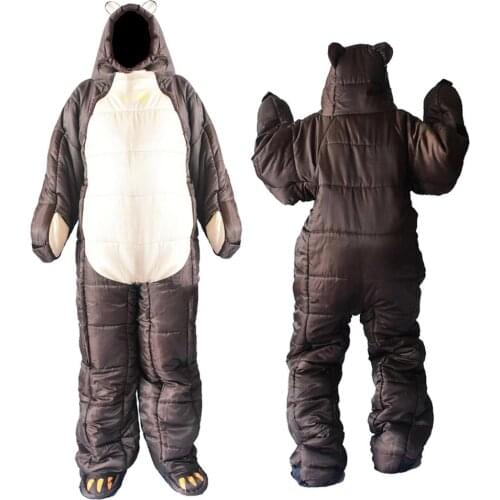 Full Body Wearable Sleeping Bag Bear-shaped Brown Sleeping Pouch For Family Outdoor Camping Hiking Portable Camping Travel