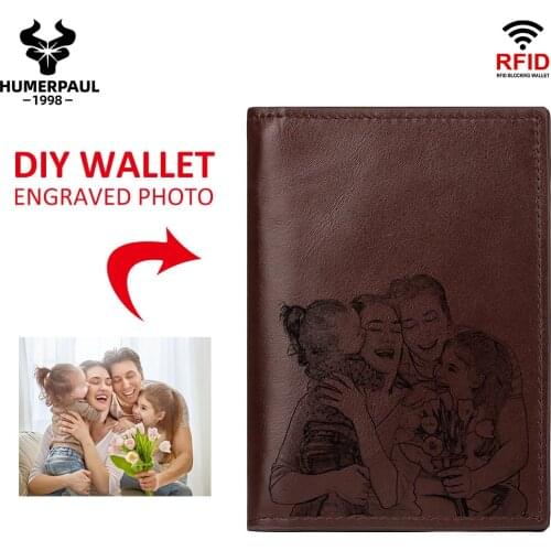 Personalized Card Holder Men High Quality Cow Leather for Him Engraved Wallets Men Short Custom Photo Card Case Luxury