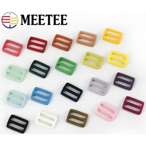Meetee 50pcs 16/20/25mm Plastic Nylon Tri-Glide Buckles for Backpack Straps Slider Adjustable Ring Buckle DIY Webbing Accessory