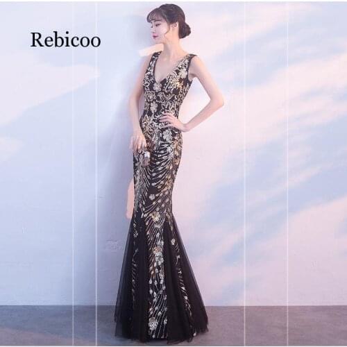 Sexy Long party Dress Fashion V-Neck Prom Gown night Party Dresses Black vestido