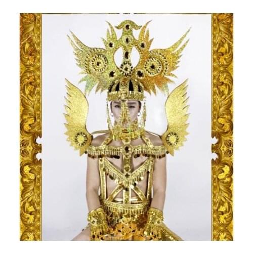 Sexy men robot suit Nightclub DS Dance Team Golden Wings Golden Sun god costumestage show wears bar catwalks performance cloth