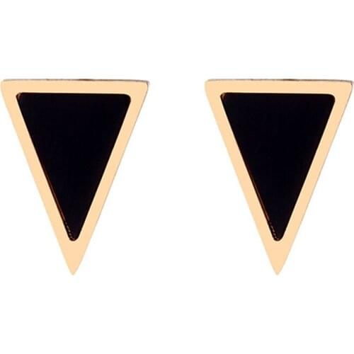 316L Stainless Steel Black Enamel Triangle Earrings Rose Gold Simple Ladies Earrings Never Fade