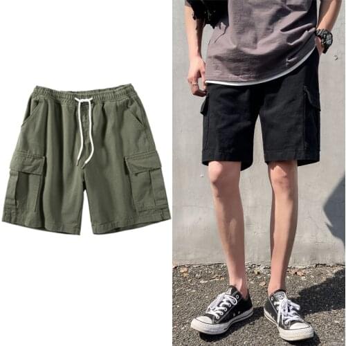 2020 men cargo shorts streetwear ribbons mens casual shorts knee length short pants men bermudas masculina