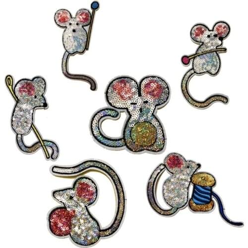 Fine Cute Mouse Sequins Patches Vintage Embroidered Applique T-shirt Coat Patch Sewing Garment Accessories Diy Decoration