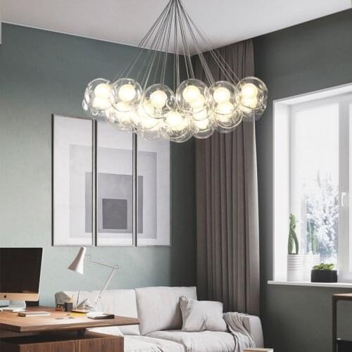ZuuuVny Nordic Clear Glass Ball Chandelier Restaurant Living Room Kid Room Creative Multicolor Bubble Light Home Decor Luminaire