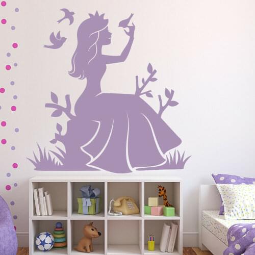 Fairytale Wall Stickers Nursery Girls Children Room Princess Flowers Birds Vinly Wall Decals Classroom Window Decoration Z651