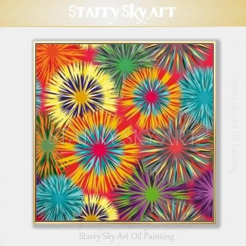 Special Wall Art Handmade Abstract Rich Colors Dandelion Flower Oil Painting on Canvas Abstract Colorful Dandelion Oil Painting
