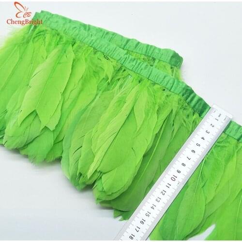 ChengBright Hot Goose Feather Trims 10Yards Dyed Goose Feather Ribbon Fringes Goose Feather Cloth Belt 5-6inch/13-18cm Y