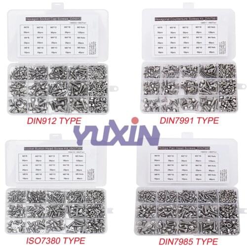 480Pcs 304 Stainless Steel Hex Socket Cap Head Screw/Countersunk Flat Head Screw/Button Head Screw/Cross Recessed Pan Head Screw