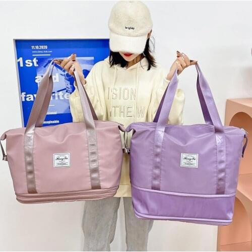 Waterproof Sports Fitness Bag Travel Duffle Bags Double Layer Expandable Suitcase Cabin Handbag Weekend Traveling Shoulder Bag