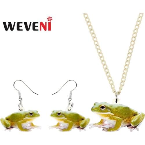 WEVENI Acrylic Jewelry Sets Green Wild Sitting Frog Necklace Earrings Fashion Cool Pendant For Women Girls Gift Decoration