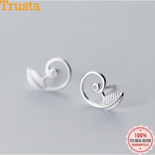 Trusta 2018 Womens 100% 925 Sterling Silver Jewelry Tiny Hollow 8mmX11mm Leaf Stud Earrings Gift Girls Kids DS318 Free Shipping
