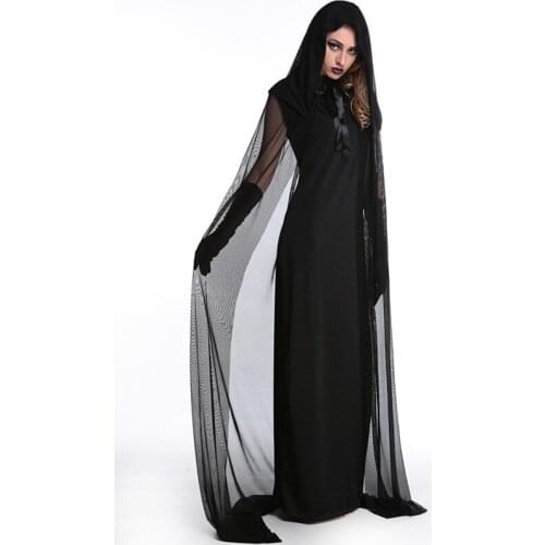 Witch Cosplay Halloween Costumes For Women Ghost Bride Easter Clothing Ancient Medieval Black Voile Performance Show