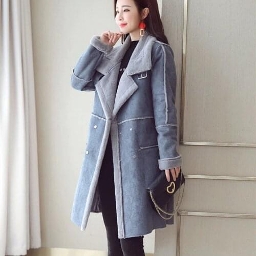 Winter Long Suede Faux Leather Fur Jacket Women Plus Size Female Blue Warm Suede Jacket Woman Coat Ladies Windbreaker Oversize