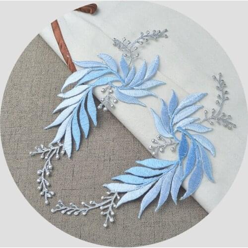 1Pairs Colorful Gold Silver Thread Embroidery Leaves Patch Accessories Cheongsam Ethnic Back Glue Can Be Ironed 17cm*7.5cm