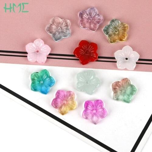 13mm 5pcs Flower Glass Clear Czech Crystal Lampwork Charm Beads For DIY Necklace Earrings Pendant Jewelry Making Accessories