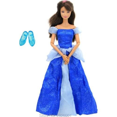 2 Pcs/Lot Fairy Tale Princess Dress Blue Cosplay Costume With Copy Crystal Shoes Accessories Clothes for Barbie Doll Baby Toy