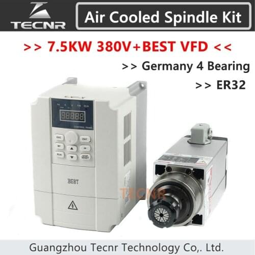 4pcs Ceramic Bearings 7.5kw 380v air cooled spindle motor and BEST 7.5KW inverter for cnc milling machine spindle motor