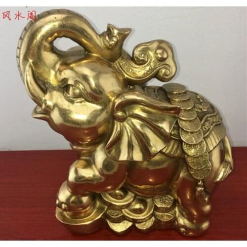 8.4" Copper feng shui elephant home water suction auspicious imagery craft ornaments