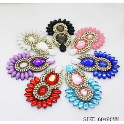 New Fashion 2pcs/lot 60*90mm Acrylic Applique Rhinestone Applique Sash For Bridal beautiful Wedding Dress Accessory MIX COLOR