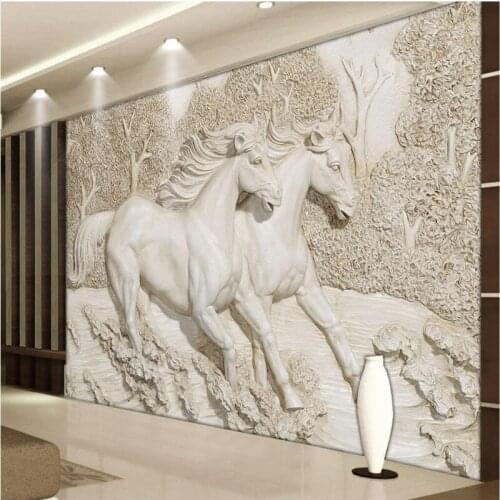 Beibehang Custom Fresco Wallpaper Any size 3D Three-dimensional Embossed White Horse Living Room Bedroom Sofa TV backdrop
