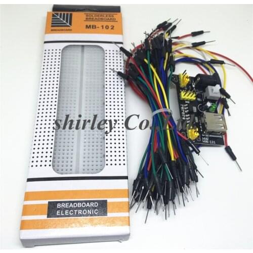 Free shiiping 20pcS MB102Breadboard Power Module+MB-102 830 Points Solderless Prototype Bread Board kit+65 Flexible Jumper Wires