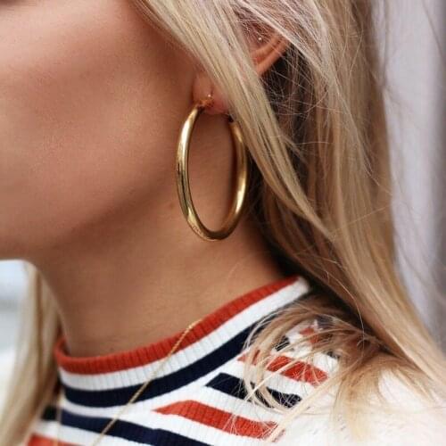 Big Gold Hoops Earrings Minimalist Thick Tube Round Circle Rings Earrings For Women Zinc Alloy Trendy Hiphop Rock