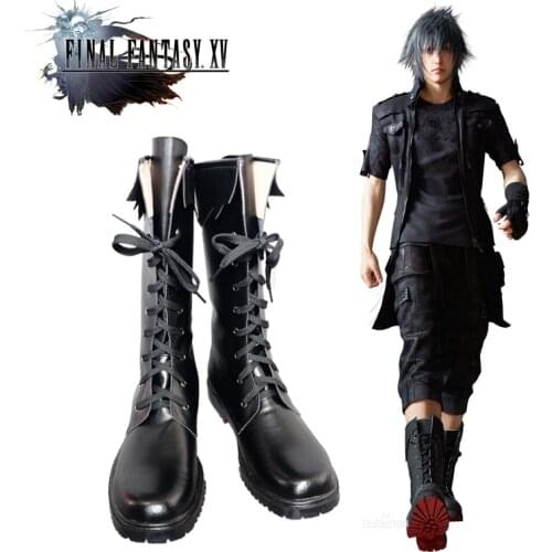 New Final Fantasy 15 The King Noctis Cosplay Shoes PU Leather Cosplay Boots Black Lace-up Boots Size 35-44 High Quality