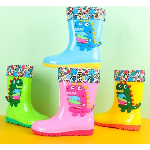 New Fashion Childrens Rain Shoes Baby Girls Cartoon PVC Rubber Boys Water Shoes Waterproof Kids Rain Boots Removable Cotton