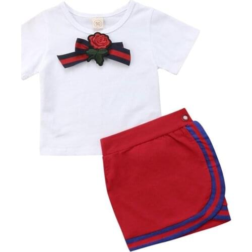 Newborn Kids Baby Girls Bow Flower Tie Tops T-shirt Skirts Outfits Clothes Summer Fashion Clothes Sets
