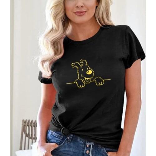 Famous Cartoon Tintin Anime Printed T Shirt Cute Tintin and Milou Graphic Tops 100% Cotton Summer Fashion Casula O-neck Tee