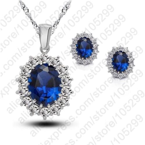Hot Selling 925 Sterling Silver Jewelry Sets Princess Engagment Wedding A+++ Cubic Zirconia Pendant Necklace Stud Earrings
